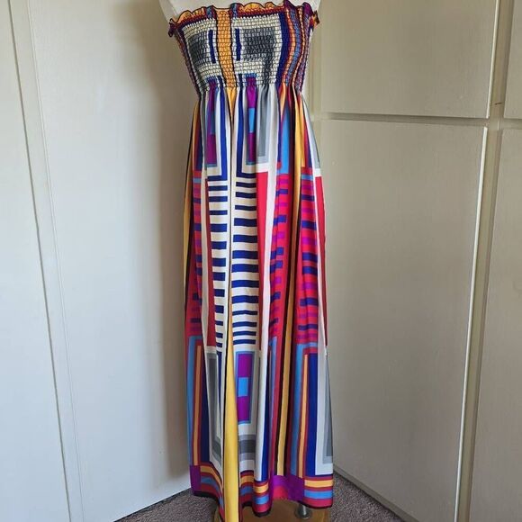 Rubber Ducky Productions, Inc. Vtg. Strapless Sundress,Geometric Prt.,L, EUC - Picture 1 of 7